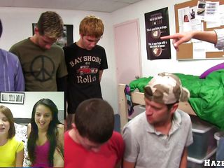 Males are being put to show their cocks and butts to the web cam. Then they're being put in a line formation with their fingers touching every other's anuses, then smelling their fingers. They every are put to lay on their backs and a guy with paint on his balls, begins to teabag all of the guys.