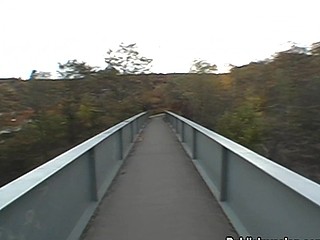 Auburn honey sucks a dick on a walkway over a highway